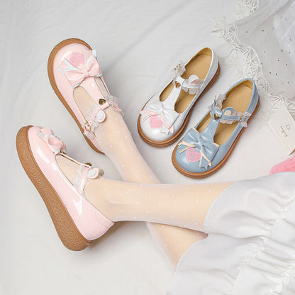 Women's Lolita Bowties Love Hearts T Strap Flats Shoes