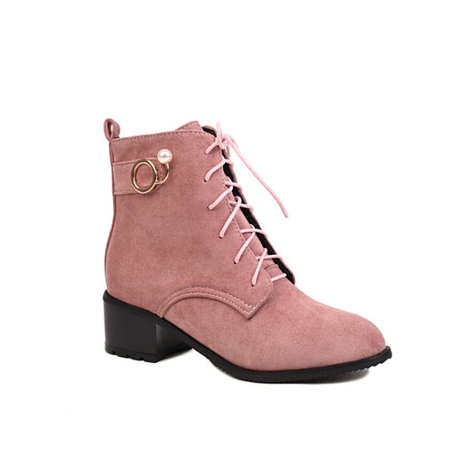 Women's Booties Flock Lace Up Block Heel Ankle Boots