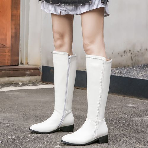 Pu Leather Women Low Heel Knee High Boots