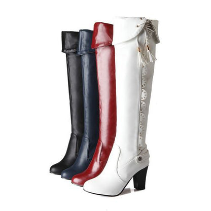 Women Tassel High Heels Knee High Boots