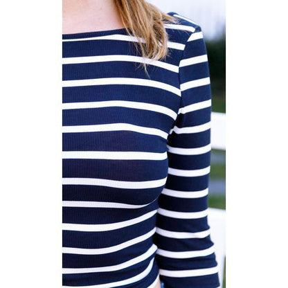 Stripe Round Neck Long Sleeves Sexy Slim Women T Shirts