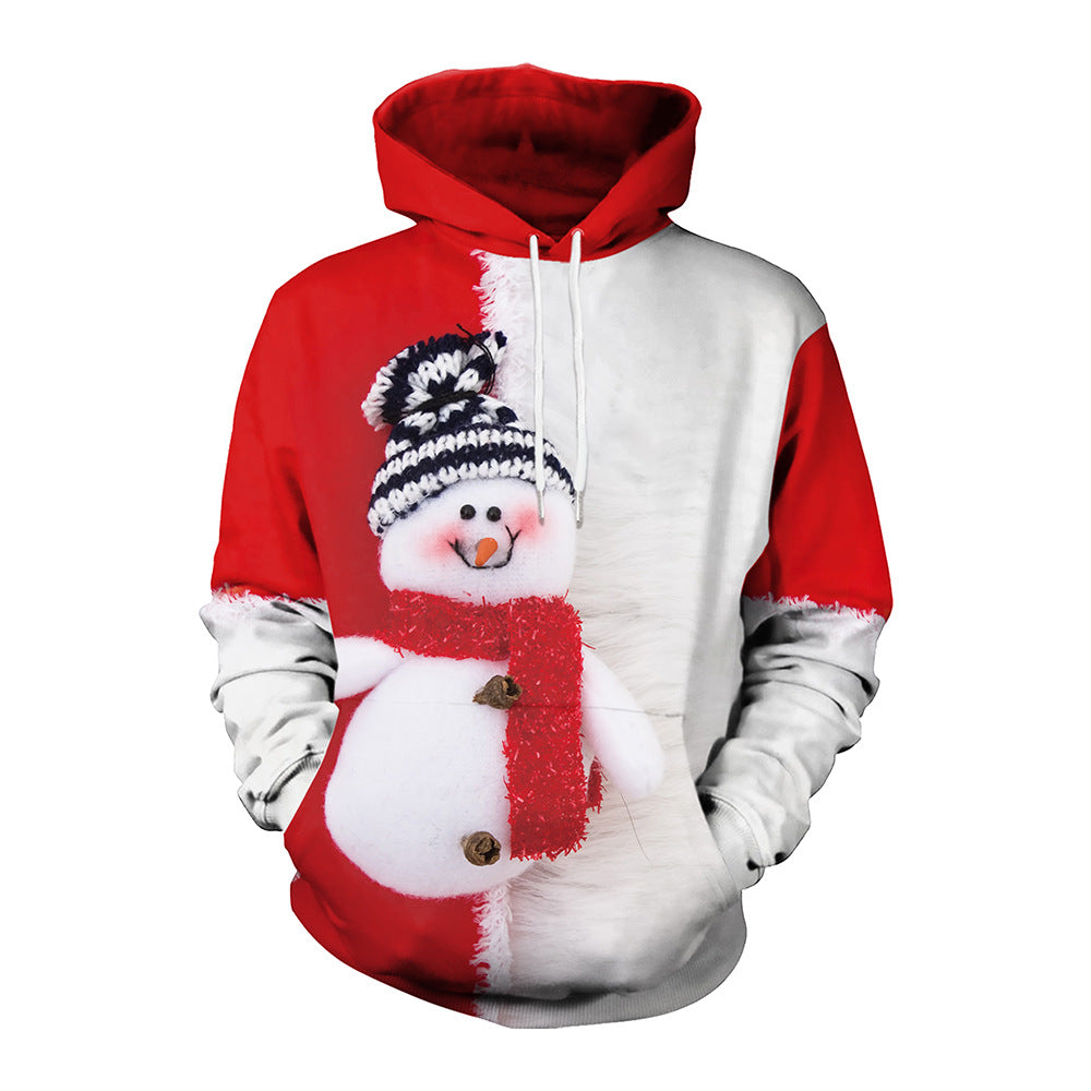 Christmas Snowman Stitching Sweater Couple Hooded Sweater