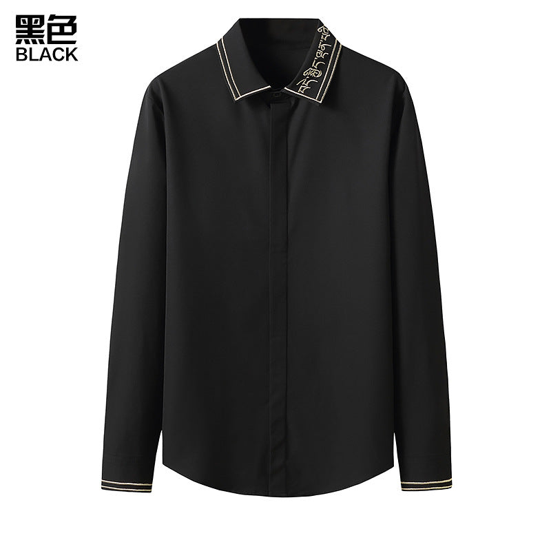 Men's Color Block Business Fashion Embroidered Long Sleeves Shirts
