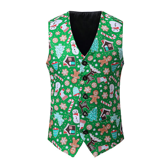 Men's 3D Christmas Tree Decoration Printed Vest Waistcoat