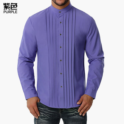 Men's Business Wrinkle Henry Stand-Up Collar Long Sleeves Shirts