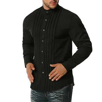 Men's Business Wrinkle Henry Stand-Up Collar Long Sleeves Shirts