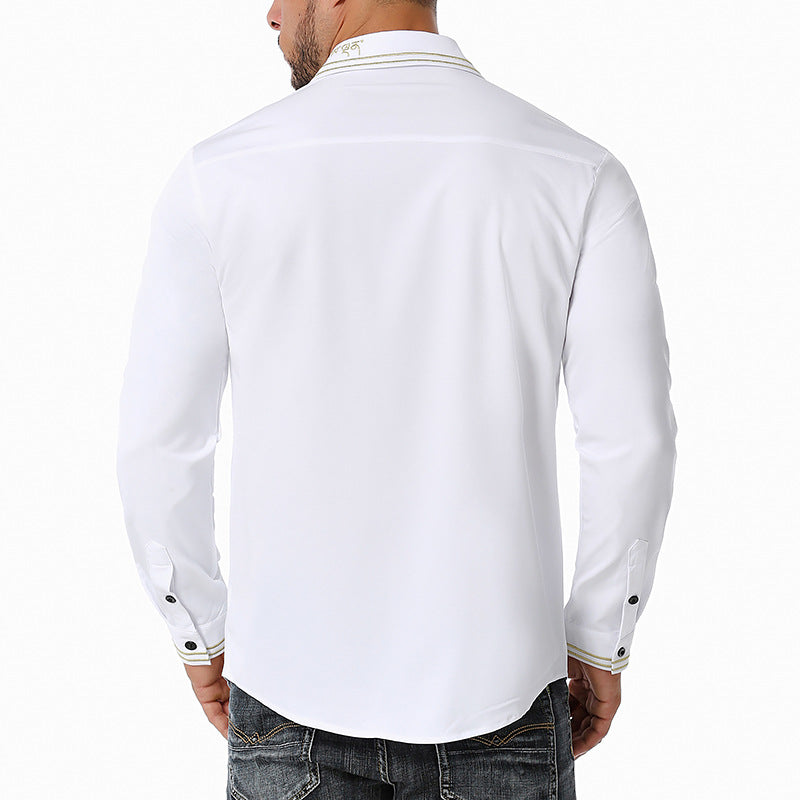 Men's Color Block Business Fashion Embroidered Long Sleeves Shirts