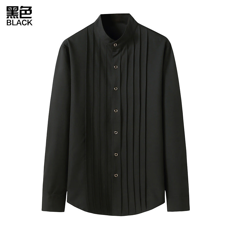 Men's Business Wrinkle Henry Stand-Up Collar Long Sleeves Shirts
