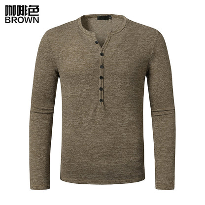 Men's Hollow Out Long Sleeves Waffle Weave Henry Stand-Up Collar T-shirt