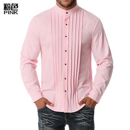 Men's Business Wrinkle Henry Stand-Up Collar Long Sleeves Shirts