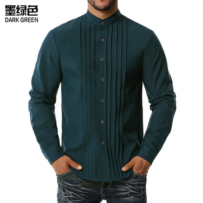 Men's Business Wrinkle Henry Stand-Up Collar Long Sleeves Shirts