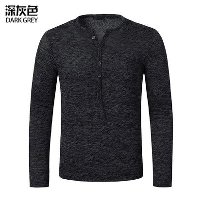 Men's Hollow Out Long Sleeves Waffle Weave Henry Stand-Up Collar T-shirt