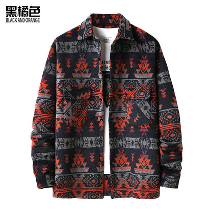 Men's Ethnic Woollen Grid Coat Shirts