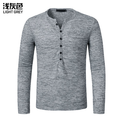 Men's Hollow Out Long Sleeves Waffle Weave Henry Stand-Up Collar T-shirt