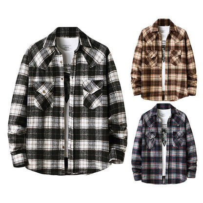 Men's Flannel Grid Style Coat Shirts