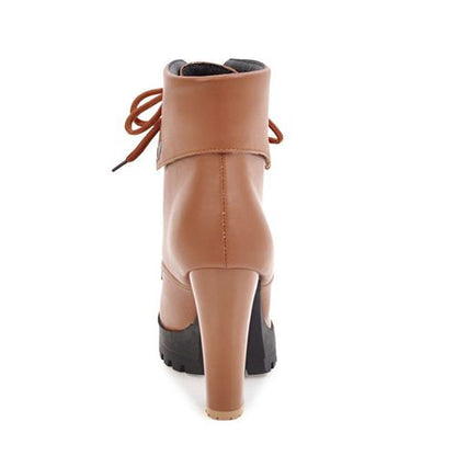 Women's Lace Up High Heels Platform Short Boots