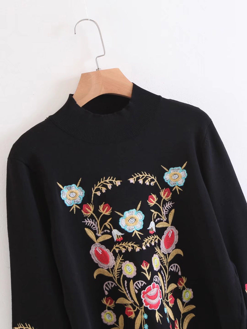 Floral Printed High Neck Pullover Sweaters for Women 9421