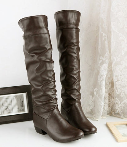 Round Toe Low Heeled Tall Boots for Women 5192