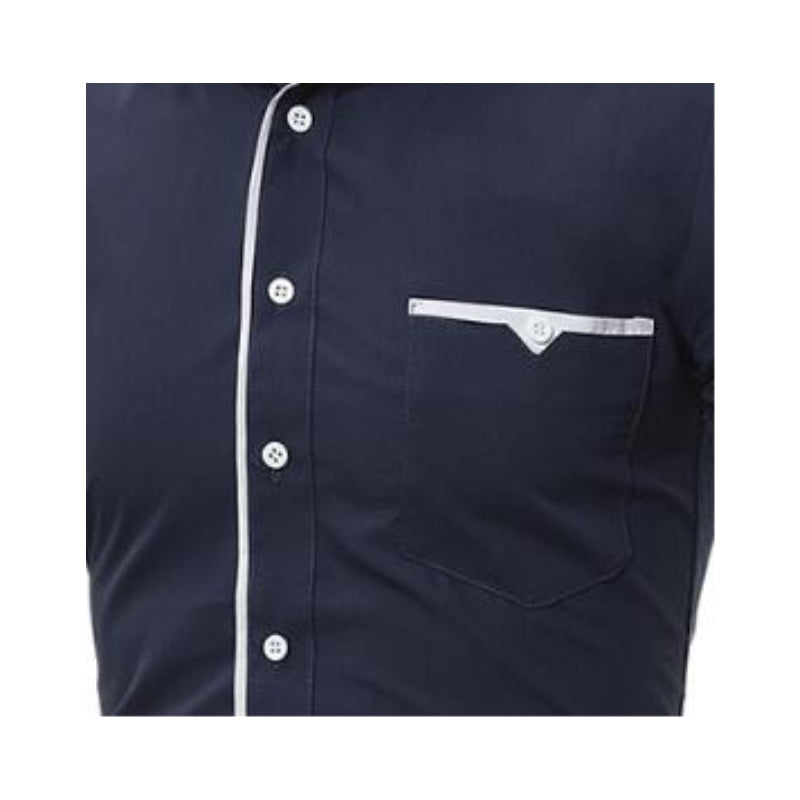 Patch Pocket Trim Men'S Casual Slim Long-Sleeved Shirt 3007