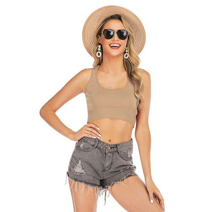 Ultra-short Skinny Sexy Navel Sleeveless Women Sling Tan Top