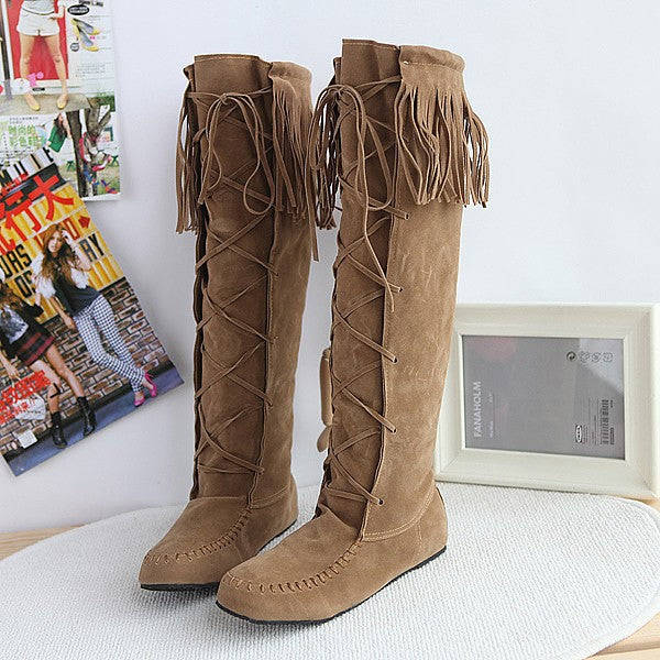 Tassel Suede Flat Tall Boots for Women 4549