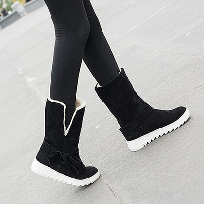 Bow Mid Calf Snow Boots Flats 3109