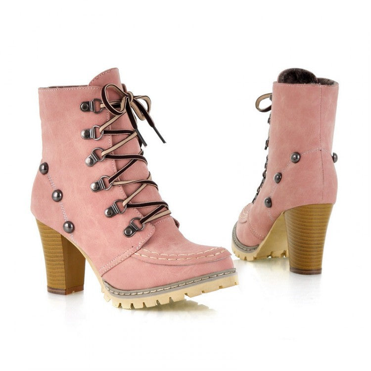 Women's Lace Up Ankle Boots High Heels Motorcycle Boots Shoes 6767 ...