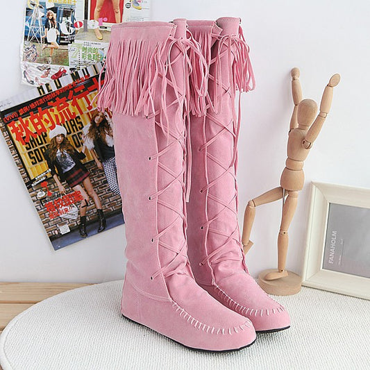 Tassel Suede Flat Tall Boots for Women 4549