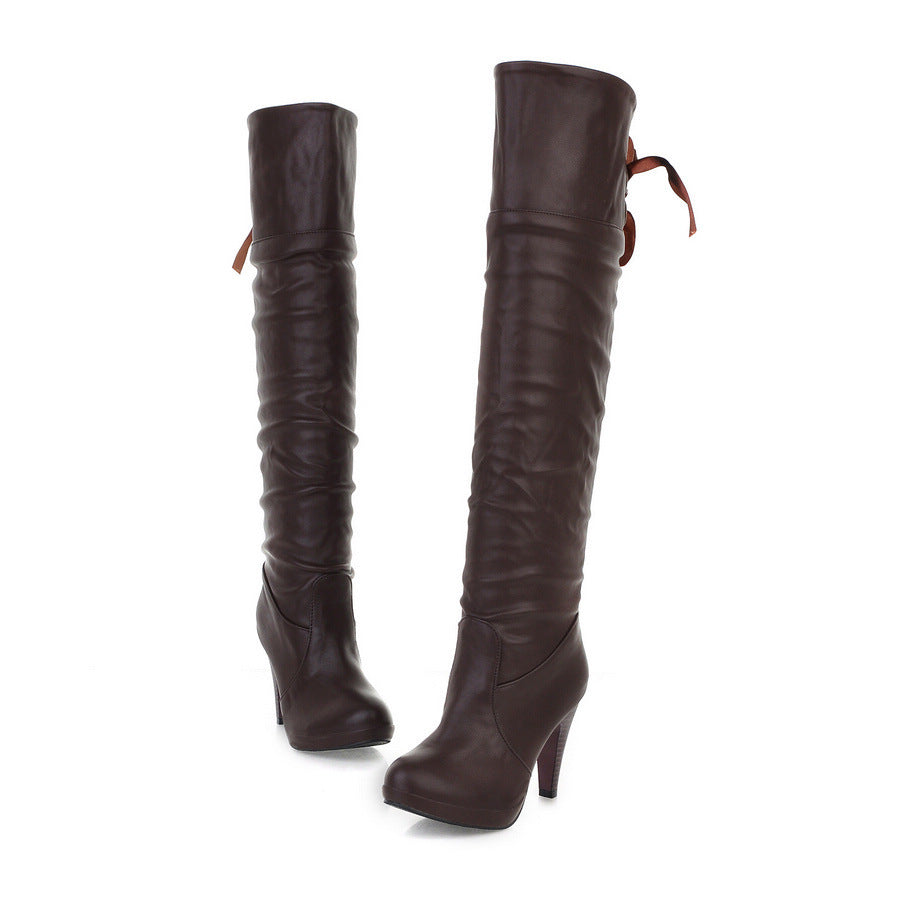 Back Straps High Heeled Tall Boots for Women 3376