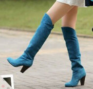 Faux Suede Knee High Boots Chunky Heel 3524