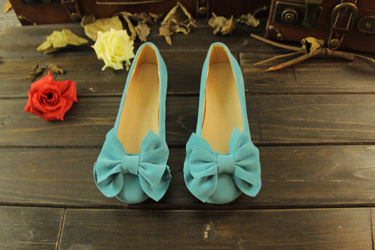 Round Toe Bow Suede Flat Shoes Women 1894
