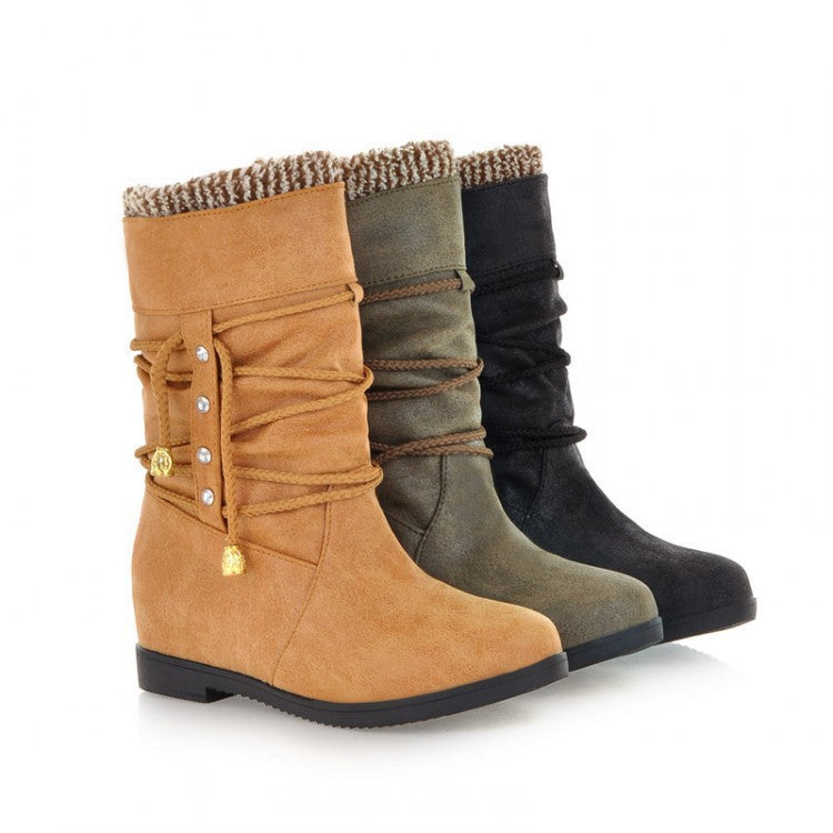 Tassel Rhinestone Mid Calf Boots for Women 5659