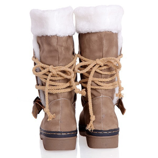 Belt Buckle Lace Up Snow Boots 8105