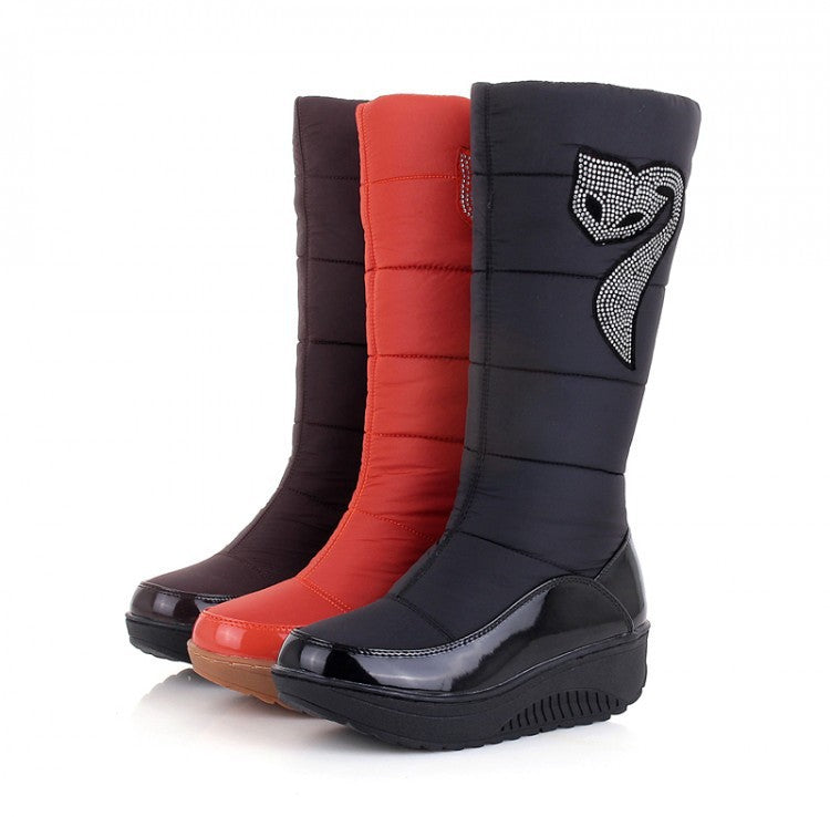 Rhinestone Stitching Down Snow Boots for Women 3935 – meetfun