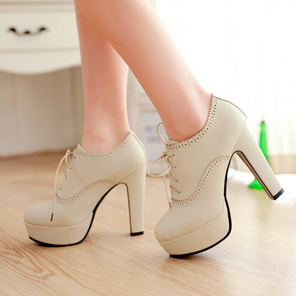 Lace Up Platform Chunky High Heel Shoes Woman 7860