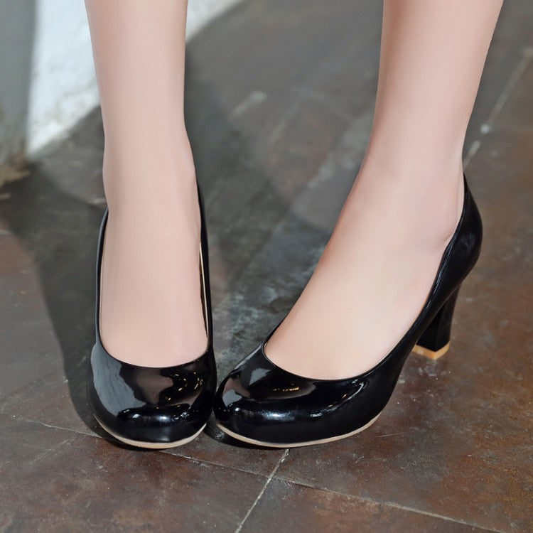 Patent Leather Chunky High Heel Shoes Woman 6425