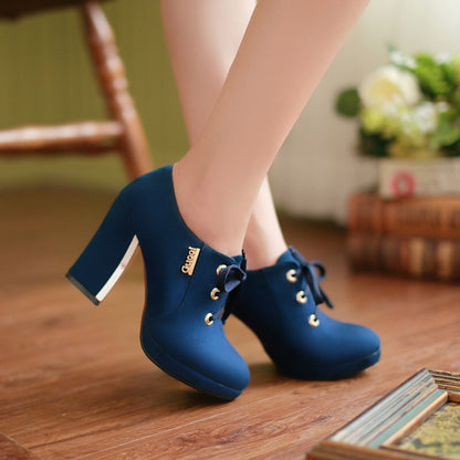 Lace Up Chunky High Heel Shoes Woman 4074