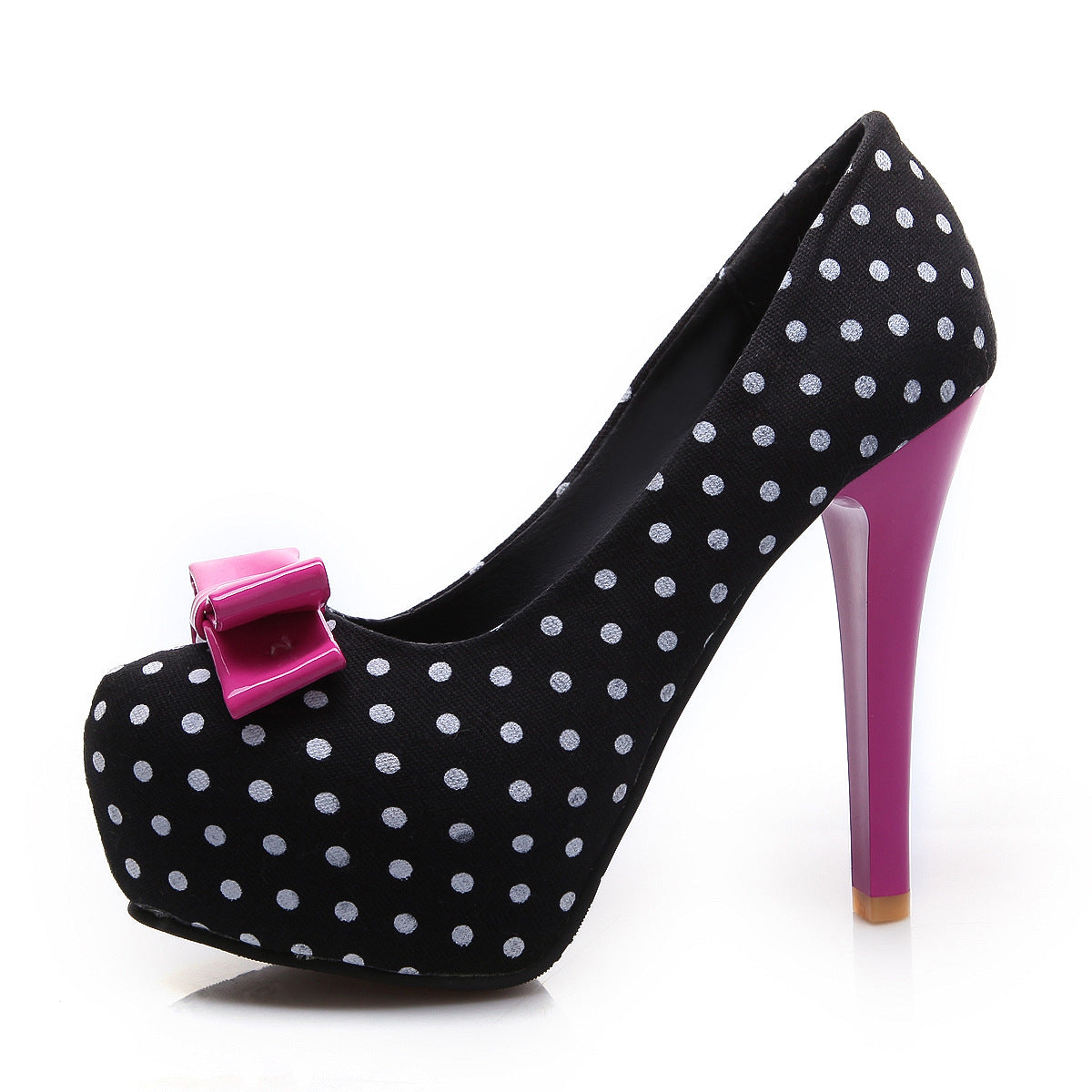 Polka Dot Bowtie Platform Pumps High Heel Shoes Woman 7273 – meetfun
