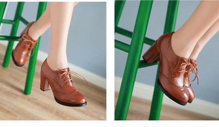Lace Up High Heels Women Chunky Heel Shoes 2492