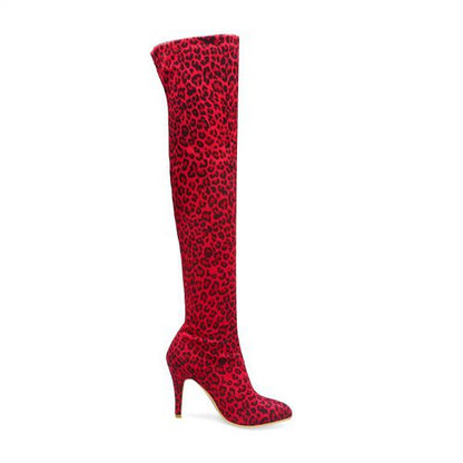 Women Leopard Print High Heels Knee High Boots