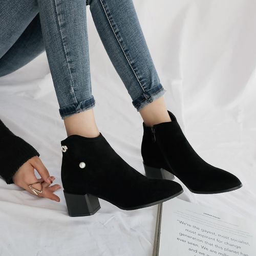 Women Pearl High Heels Short Boots