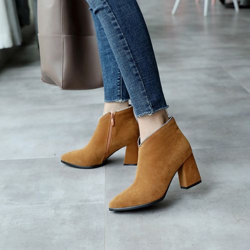 Women Zipper High Heels Short Boots