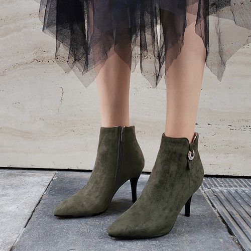 Pointed Toe Women's High Heeled Ankle Boots