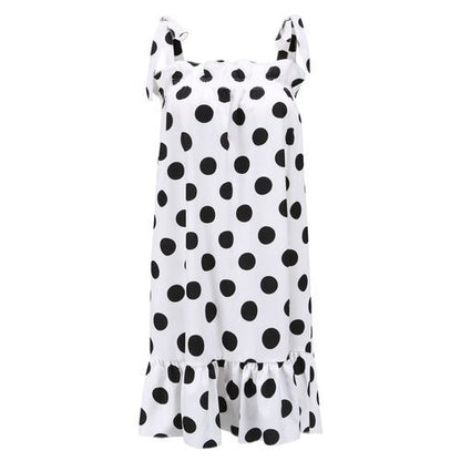 Dots Flounce Shoulder Lace-up Short Women's Dresses