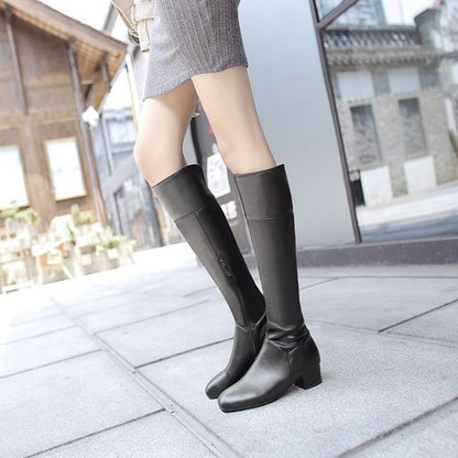 Women Zip Low Heels Knee High Boots