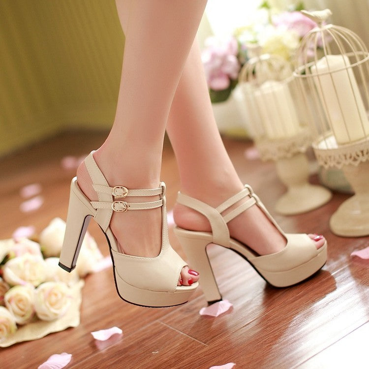 Ankle Strap Peep Toe Platform Sandals High Heels Shoes Woman 9712
