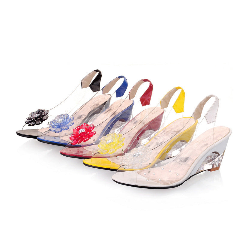 Peep Toe Flower Rhinestone Women Sandals Wedge Heels Shoes for Summer 7414