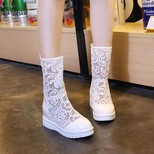 Women Hollow Out Wedges Heels Mid Calf Boots