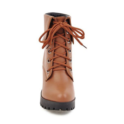 Women's Lace Up High Heels Platform Short Boots