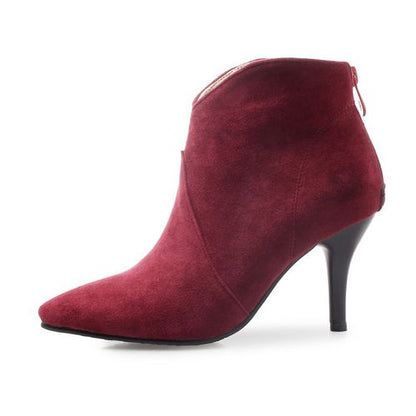 Pointed Toe Zipper Women's High Heeled Ankle Boots